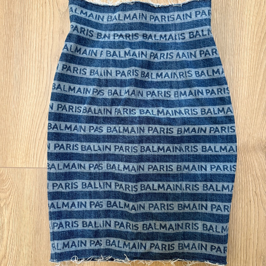 Balmain All Over Logo-Printed Denim Skirt